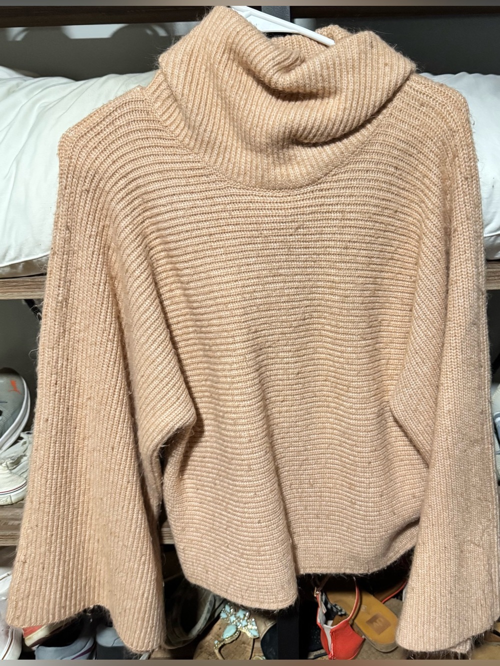 Worthington Ribbed Cowl Neck Sweater in Tan Blush